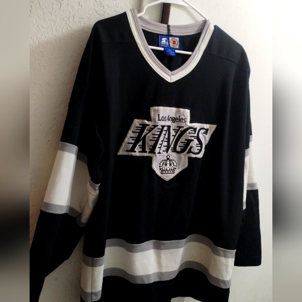 Los Angeles starter Vintage Kings Black and White Hockey Jersey